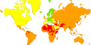 Wereldkaart corona per land kleurcode