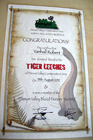 Danum Valley Tiger Leeches certificaat