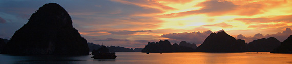 Vietnam, Halong Baai zonsondergang afbeelding